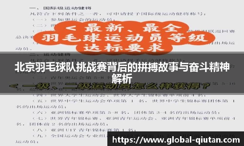 北京羽毛球队挑战赛背后的拼搏故事与奋斗精神解析